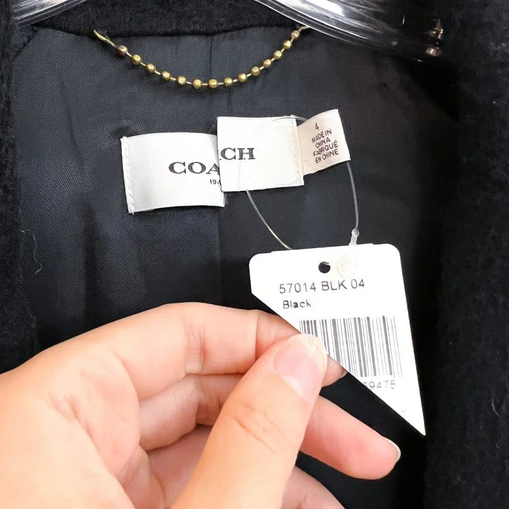 Coach Embellished Black Wool Blend Classic Long Collared Designer Trench Coat 4 - Picture 7 of 10